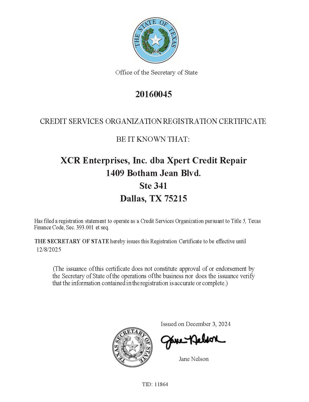 2025 Texas Credit Repair Bond